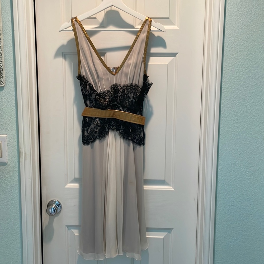Dolce & Gabanna silk and lace w/ gold leather trim